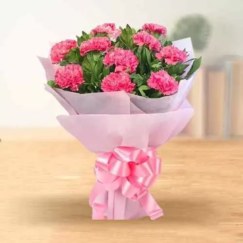 Send for Tissue Wrapped Hand Bouquet of Pink Carnations