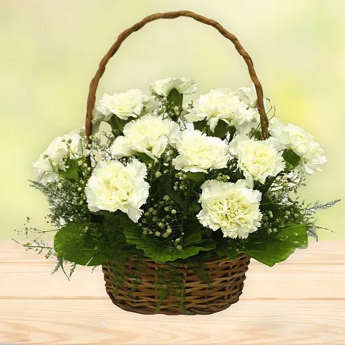 Sending Fresh White Carnations in basket
