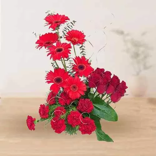 Deliver Online Arrangement of Carnations, Roses and Gerberas
