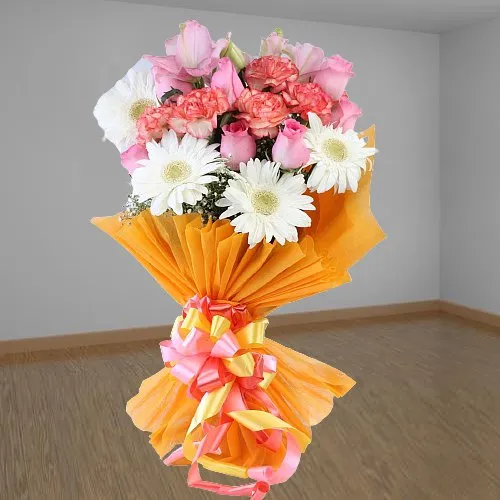Sending Unique Bouquet of Gerberas, Carnations and Roses
