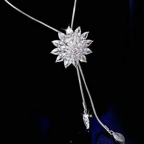 Stunning Long Chain Crystal Floral Necklace