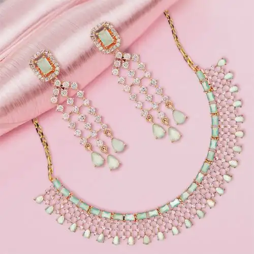 Stunning AD Floral Necklace Set