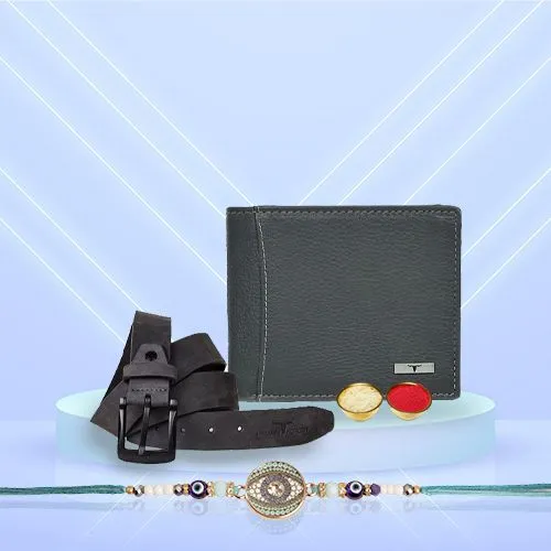 Trendy Evil Eye Rakhi N Leather Accessories Gift Set