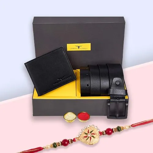 Classic Rakhi with Chic Wallet and Belt Set