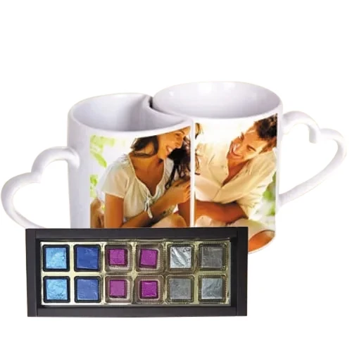 Fabulous Personalized Heart Handle Couple Mug with Handmade Fruity Chocolates