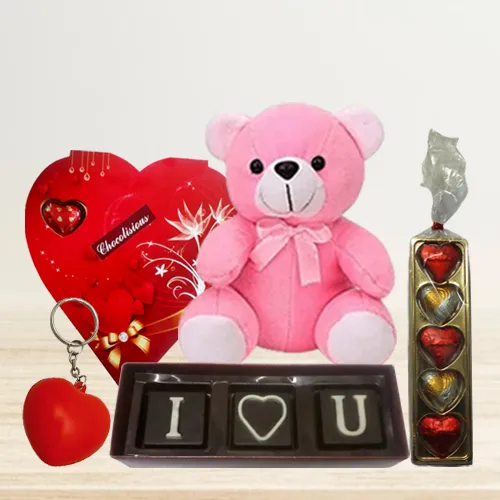 Deliver Chocolates with Key Ring N Teddy Combo