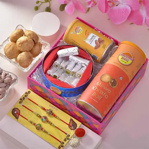 Scrumptious Chappanbhog Triple Rakhi Hamper