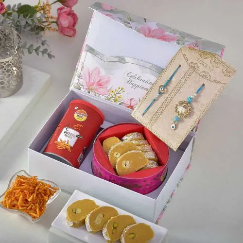 Wholesome Bhaiya Bhabhi Rakhi with Treats Hamper