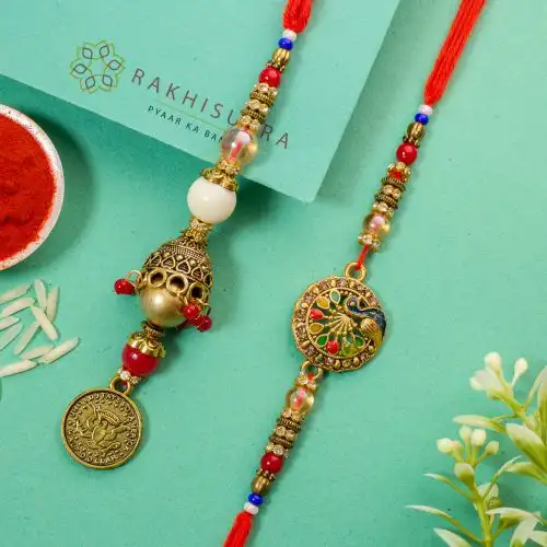 Wonderful Kundan Bhaiya Bhabhi Rakhi Set