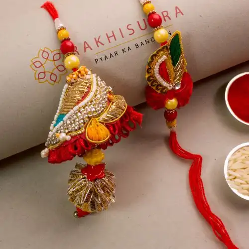 Fancy Zardosi Bhaiya Bhabhi Rakhi Set