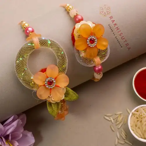 Beautiful Floral Bhaiya Bhabhi Rakhi Set