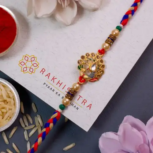 Stunning Kundan Peacock Rakhi