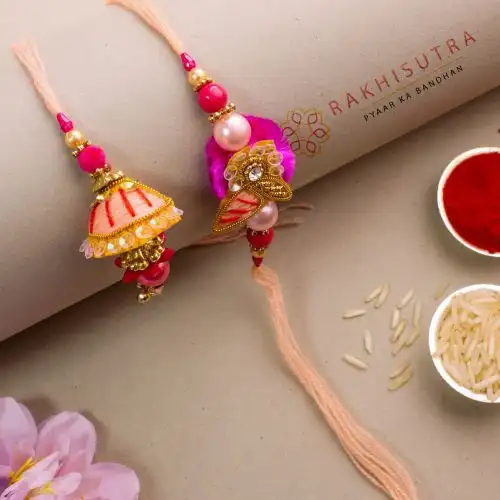 Designer Zardosi Bhaiya Bhabhi Rakhi Set