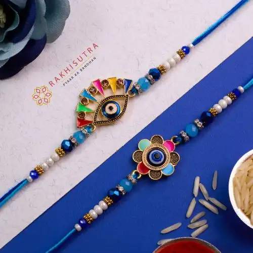 Premium Evil Eye N Floral Rakhi Set