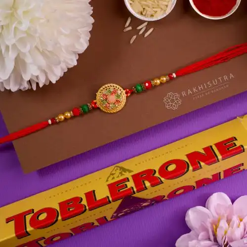 Traditional Kundan Rakhi N Toblerone Chocolate Combo