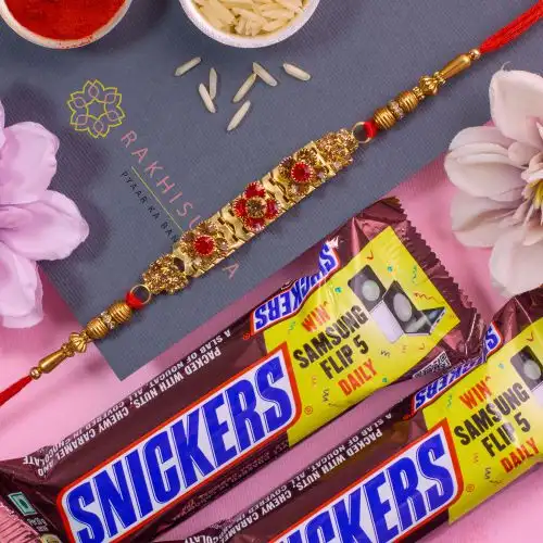 Impressive Stone Studded Rakhi N Snickers Combo