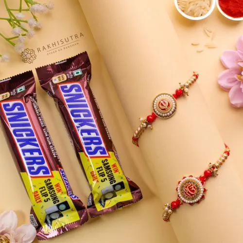 Sacred Punjabi Rakhi Set N Snickers Combo