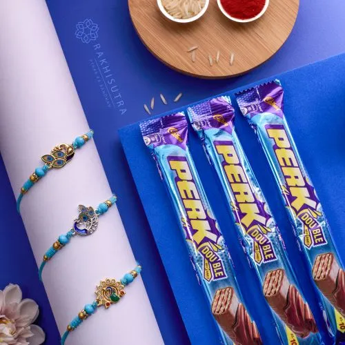 Beautiful Peacock Rakhi Set N Cadbury Perk Combo