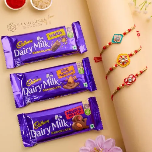 Designer Kundan Rakhi Set N Dairy Milk Combo