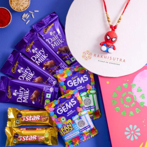 Marvellous Spiderman Rakhi N Cadbury Celebrations Combo