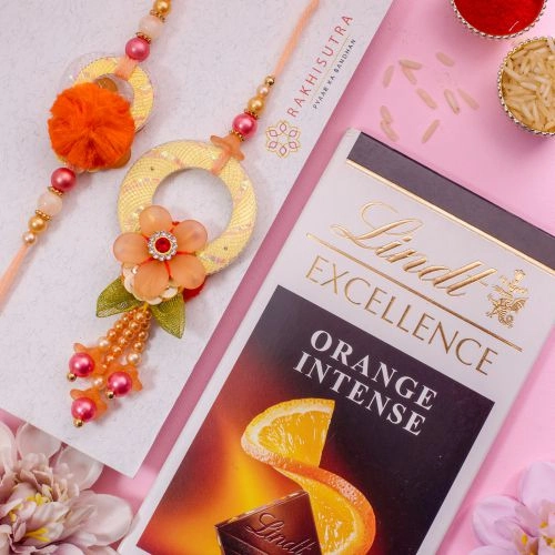 Charming Floral Bhaiya Bhabhi Rakhi N Lindt Combo