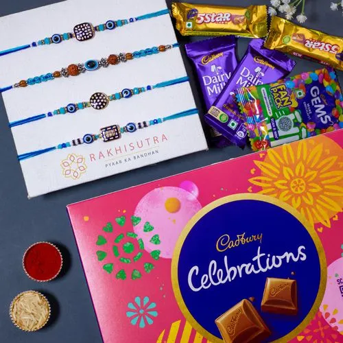 Fancy Evil Eye Rakhi Set N Cadbury Celebrations Combo