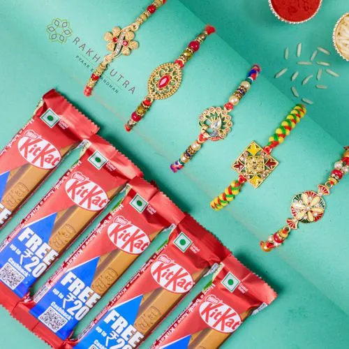 Classic Kundan Rakhi Set N Kitkat Combo