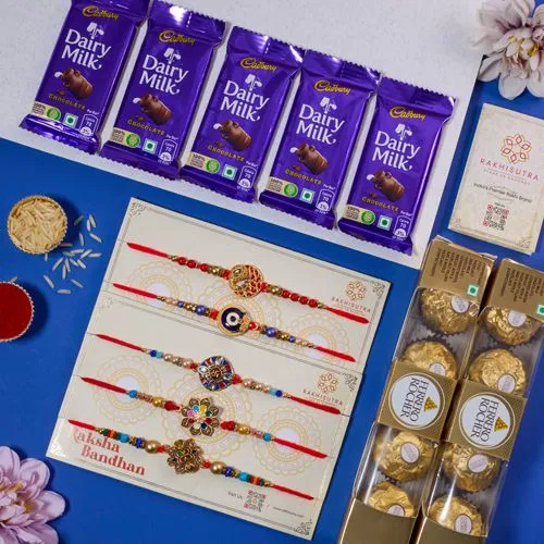 Marvellous 5 Rakhi Set N Chocolates Combo