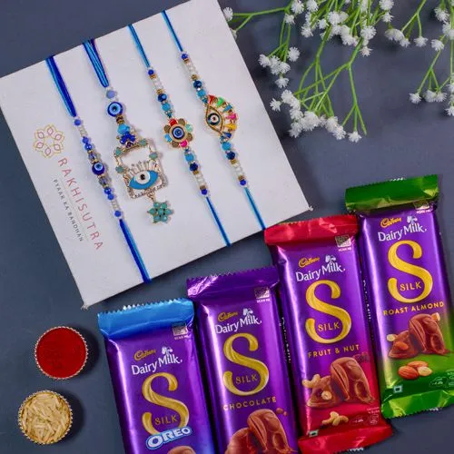 Wonderful Evil Eye Rakhi Set N Cadbury Silk Indulgence