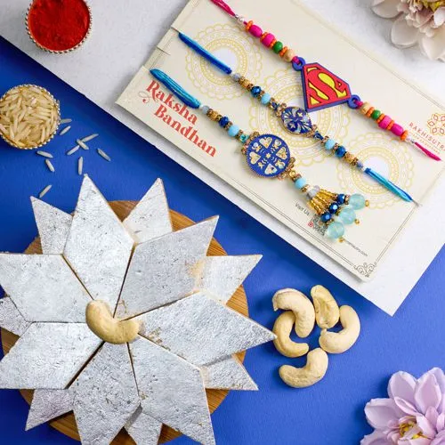 Exclusive Family Rakhi Set N Kaju Katli Combo