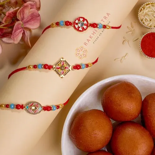 Beautiful Kundan Rakhi Trio N Gulab Jamun Delight