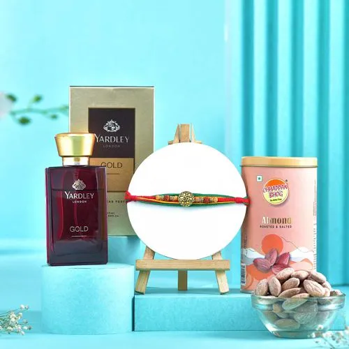 Precious Rakhi with Nuts N Perfume Gift Set