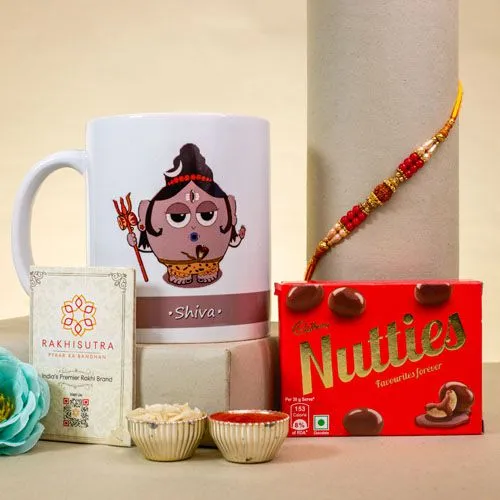 Auspicious Rakhi with Mug n Nutties Delight