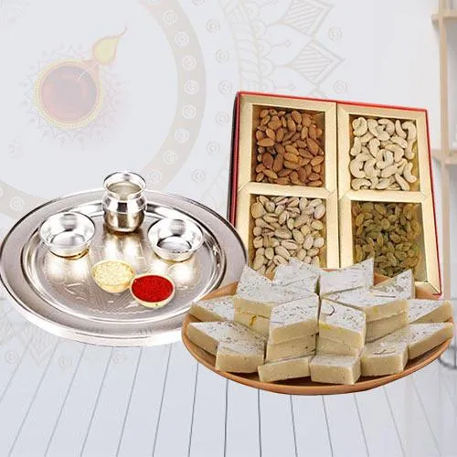 Exclusive Pooja Thali with Dry Fruits N Kaju Katli<br>