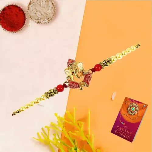 Charming Ganesh Rakhi with Free Roli Chawal n Card