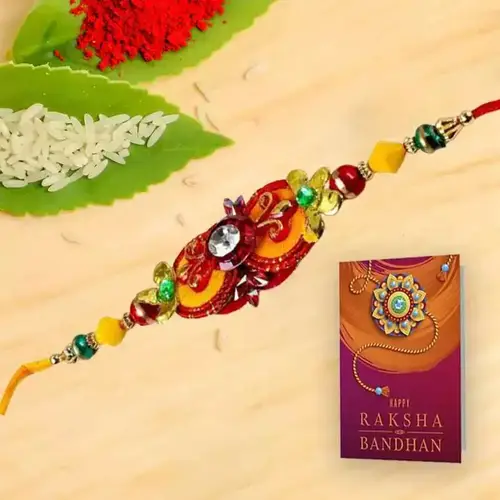 Colourful Stone Work Bead Rakhi