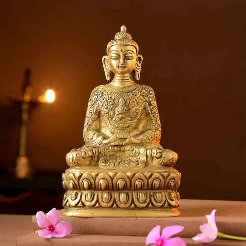 Serene Meditating Buddha Brass Idol