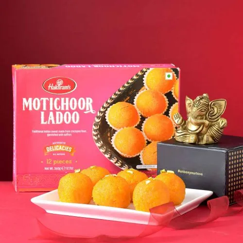 Sweet Motichoor Laddoo & Brass Ganesha Delight