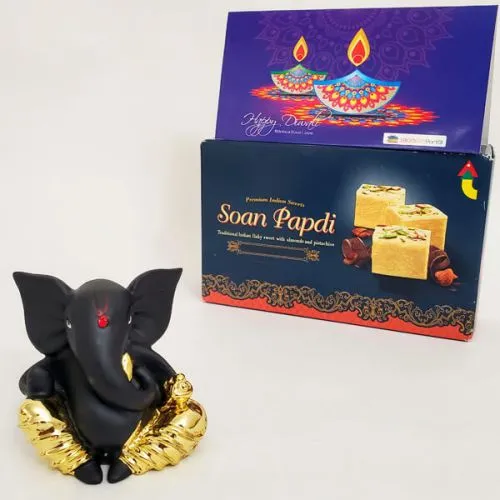 Stunning Silver-Black Ganesha N Soan Papdi Combo