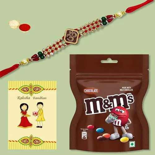 Designer Rakhi with M N M Chocolates Roli Chawal Tika N Card