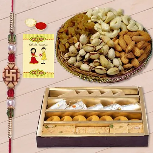 Designer Rakhi with Assorted Sweets n Dry Fruits