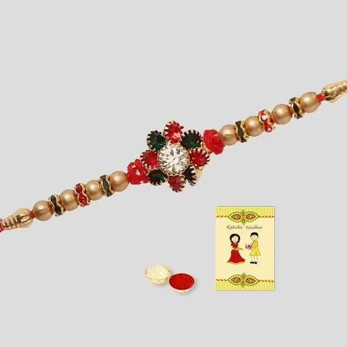 Fascinating Diamond Rakhi with Roli, Chawal n Card