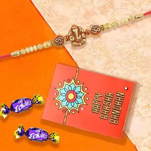 Dashing Ganesh Rakhi with Chocolates Roli Chawal Tika n Card