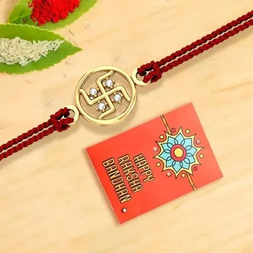 Attractive Swastik Rakhi with Roli Chawal Teeka n Card