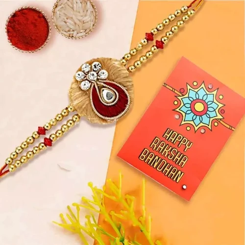 Elegant Zardosi Rakhi with Roli Chawal n Card