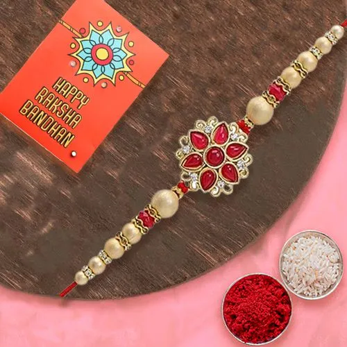 Fancy Rakhi with Roli, Chawal n Card