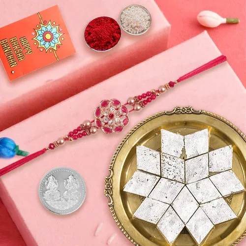 Rakhi Delight with Kaju Katli and Silver Coin