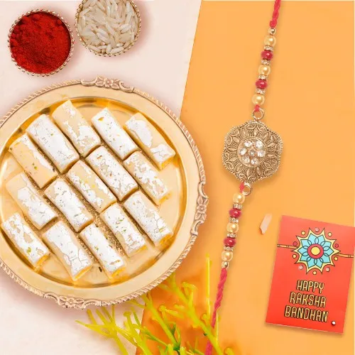 Traditional Rakhi Gift Set with Kaju Rolls