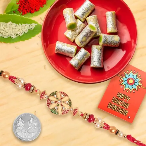 Rakhi Delight with Kaju Rolls & Silver Coin