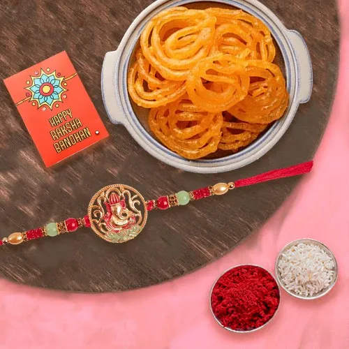 Festive Ganesh/OM Rakhi with Sweet Jalebi Treat